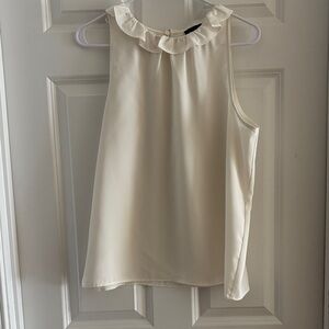 Ann Taylor Ivory Sleeveless Ruffle Blouse